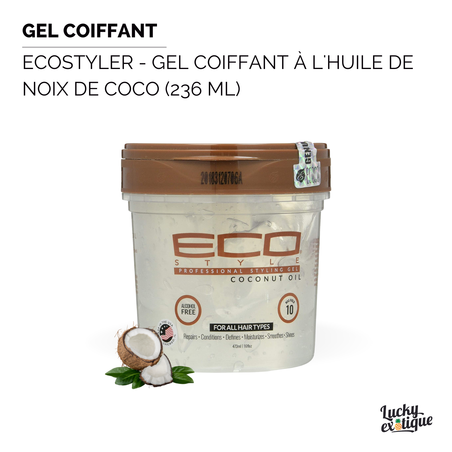 ECOSTYLER - Gel coiffant à l'huile de noix de coco (236 ml)